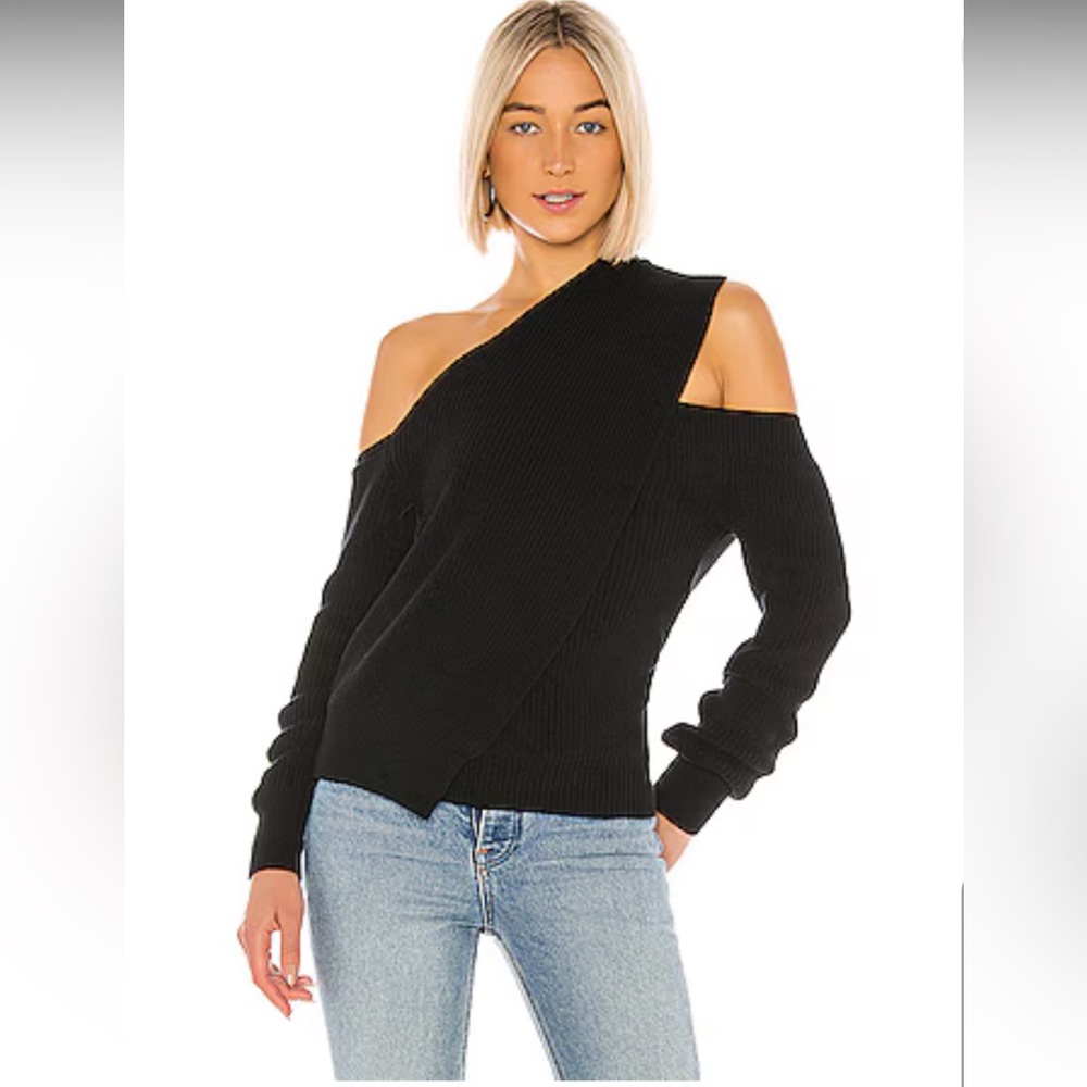 RtA Juliet Black Cold Shoulder Ribbed Sweater Designer Knit Size Medium